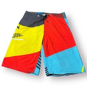 Volcom Colorful Board Shorts Size 33" 4‎ Way Stretch Trunks Retro Y2K